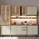 Armário de Cozinha Modulada com Balcão e Tampo 13 Portas 3 Gavetas Pérola Premium 100% Mdf Vidro Reflecta Amêndoa/Off White - Pnr Móveis