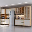 Armário de Cozinha Modulada com Balcão e Tampo 16 Portas 5 Gavetas Pérola Premium 100% Mdf Vidro Reflecta Amêndoa/Off White - Pnr Móveis