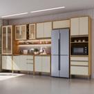 Armário de Cozinha Modulada com Balcão e Tampo 17 Portas 5 Gavetas Pérola 100% Mdf Vidro Reflecta Amêndoa/Off White - Pnr Móveis