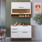Armário de Cozinha Modulada com Balcão e Tampo 4 Portas 3 Gavetas ágata 100% Mdf Vidro Reflecta Amêndoa/Branco - Pnr Móveis