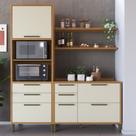 Armário de Cozinha Modulada com Balcão e Tampo 4 Portas 5 Gavetas ágata 100% Mdf Vidro Reflecta Amêndoa/Off White - Pnr Móveis