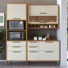 Armário de Cozinha Modulada com Balcão e Tampo 6 Portas 5 Gavetas ágata 100% Mdf Vidro Reflecta Amêndoa/Off White - Pnr Móveis