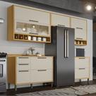 Armário de Cozinha Modulada com Balcão e Tampo 8 Portas 4 Gavetas ágata 100% Mdf Vidro Reflecta Amêndoa/Off White - Pnr Móveis
