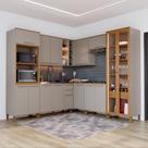 Armário de Cozinha Modulada Completa de Canto Fidelitá Berlim 8 Peças 487cm 16 Portas 3 Gavetas Sem Tampo Camurça/Freijó Armário de Cozinha Modulada Completa de Canto Fidelitá Berlim 8 Peças 487cm 16 Portas 3 Gavetas Sem Tampo Camurça/Freijó