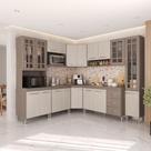 Armário de Cozinha Modulada Completa de Canto Fidelitá Paris 8 Peças 445cm 18 Portas 3 Gavetas Com Tampo Nogal/Salinas