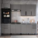 Armário de Cozinha Modulada Completa Fidelitá Mônaco 5 Peças 270cm 9 Portas 6 Gavetas Sem Tampo Chumbo/Titânio