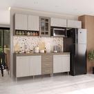 Armário de Cozinha Modulada Completa Fidelitá Paris 5 Peças 260cm 11 Portas 3 Gavetas Com Tampo Nogal/Salinas