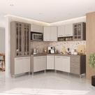 Armário de Cozinha Modulada Completa Fidelitá Paris 7 Peças 410cm 16 Portas 3 Gavetas Com Tampo Nogal/Salinas