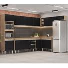 Armário de Cozinha Modulada de Canto 8 Peças CP07 Balcão Castanho/Preto - Lumil