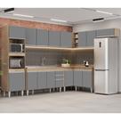 Armário de Cozinha Modulada de Canto 8 Peças CP09 Balcão com Pia Inox Castanho/Cinza - Lumil