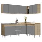 Armário de Cozinha Modulado de Canto 6 Peças CP30 com Pia Inox Castanho/Cinza - Lumil