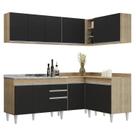 Armário de Cozinha Modulado de Canto 6 Peças Cp30 com Pia Inox Castanho/Preto - Lumil
