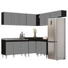 Armário de Cozinha Modulado de Canto 7 Peças CP21 com Pia Inox Preto/Cinza - Lumil