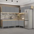 Armário de Cozinha Modulado de Canto 7 Peças CP24 com Pia Inox Castanho/Cinza - Lumil