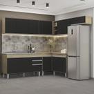 Armário de Cozinha Modulado de Canto 7 Peças Cp24 com Pia Inox Castanho/Preto - Lumil