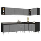 Armário de Cozinha Modulado de Canto 7 Peças CP36 com Pia Inox Preto/Cinza - Lumil