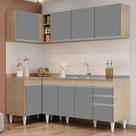 Armário de Cozinha Modulado de Canto Direito 4 Peças CP42 com Pia Inox Castanho/Cinza - Lumil