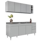 Armário de Cozinha Nevada e Balcão Gabinete 180cm Com Pia Dallas Cinza Claro - Lumil Armário de Cozinha Nevada e Balcão Gabinete 180cm Com Pia Dallas Cinza Claro - Lumil