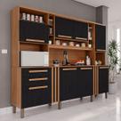 Armário de Cozinha Safira 8 Portas 2 Gavetas Ripado Cinamomo/Preto - Pnr Móveis