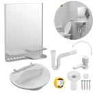 Armário Espelheira + Pia Lavatório 4L + Torneira Reforçada + Sifão Sanfonado + Engate Flexível + Veda Rosca Armário Espelheira + Pia Lavatório 4L + Torneira Reforçada + Sifão Sanfonado + Engate Flexível + Veda Rosca