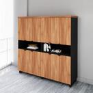 Armário Estante para Escritório com 8 Portas de Abrir e 2 Nichos F5 Office Marrom/Nogal com Preto Armário Estante para Escritório com 8 Portas de Abrir e 2 Nichos F5 Office Marrom/Nogal com Preto