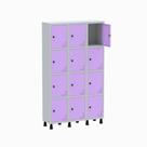 Armário Guarda Volume Locker Roupeiro 3 Vãos 12 Portas GR303/12 Light Cinza e Lilás - Pandin