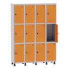 Armário Guarda Volume Locker Roupeiro 4 Vãos 12 Portas Aço GRP504/12 Cinza e Laranja - Pandin