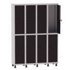 Armário Guarda Volume Locker Roupeiro 4 Vãos 8 Portas Aço GRF504/8 Cinza e Preto - Pandin