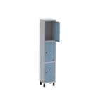 Armário Guarda Volume Locker Roupeiro de Aço 1 Vão 3 Portas GR301/3 Light Cinza e Azul Dali