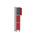 Armário Guarda Volume Locker Roupeiro de Aço 1 Vão 3 Portas GR301/3 Light Cinza e Vermelho Armário Guarda Volume Locker Roupeiro de Aço 1 Vão 3 Portas GR301/3 Light Cinza e Vermelho