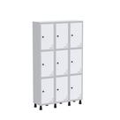 Armário Guarda Volume Locker Roupeiro de Aço 3 Vãos 9 Portas GR303/9 Light Cinza e Branco Armário Guarda Volume Locker Roupeiro de Aço 3 Vãos 9 Portas GR303/9 Light Cinza e Branco