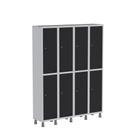 Armário Guarda Volume Locker Roupeiro de Aço 4 Vãos 8 Portas GR304/8 Light Cinza e Preto Armário Guarda Volume Locker Roupeiro de Aço 4 Vãos 8 Portas GR304/8 Light Cinza e Preto