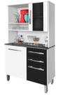 Armário Kit cozinha Kongo Moderno com vidro 3 gavetas + 2 portas cor Branco brilho c/ Preto / tampo marmorizado ultimas unidades no preço