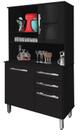 Armário Kit cozinha Kongo Moderno com vidro 3 gavetas + 2 portas cor Preto fosco ultimas unidades no preço