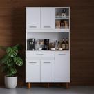 Armário Multiuso 5 Portas com Gaveta Nichos e Espaço para Microondas, Ideal para Organização