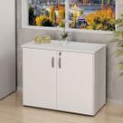 Armário Multiuso Baixo 2 Portas 80cm Largura em MDP Branco Linha Office Armário Multiuso Baixo 2 Portas 80cm Largura em MDP Branco Linha Office