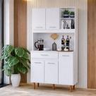 Armário Multiuso Compacto Kit Completo para Cozinha com Nichos, 1 Gaveta e 5 Portas