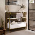 Armário Multiuso Gabinete Banheiro Industrial 1 Gaveta Thor Branco com Dourado - Rede Móveis Armário Multiuso Gabinete Banheiro Industrial 1 Gaveta Thor Branco com Dourado - Rede Móveis
