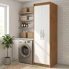 Armário Multiuso Lavanderia Davi 2 Portas 5 Nichos Amêndoa/Branco Armário Multiuso Lavanderia Davi 2 Portas 5 Nichos Amêndoa/Branco