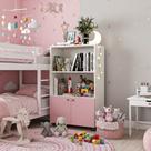 Armario Multiuso MDP Estante Prateleira com Rodinhas Sapateira para Brinquedos Livros Sala Quarto Infantil Criança Menina Aparador Decoração Rosa