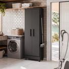 Armário Multiuso Slim 2 Portas C/ Suporte Preto Fosco - Bela Móveis