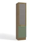 Armário Paneleiro Simples com Tela Cozinha 240 x 50 cm 2 Portas 5 Prateleiras Marrom Madeira Verde