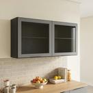 Armário para Cozinha Aéreo 120cm 2 Portas com Vidro Etna Grafite