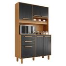 Armário para Cozinha Kit Prime 120 cm 6 Portas 2 Gavetas Cinamomo Preto Catedral Fosco - Zanzini