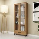 Armário para Escritório 77cm 2 Portas de Vidro 1 Gaveta MDF Freijó Marrom