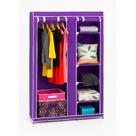 Armário portátil roxo guarda-roupa organizador com cabideiro duplo, sapateira e prateleiras para quarto e camping