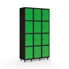 Armário Roupeiro Locker Guarda-volume de Aço 12 Portas Pequenas com Fecho para Cadeado Vestiário Academia Verde/Preto