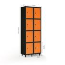 Armário Roupeiro Locker Guarda-volume de Aço 8 Portas Pequenas com Fecho para Cadeado Vestiário Academia Laranja/Preto Armário Roupeiro Locker Guarda-volume de Aço 8 Portas Pequenas com Fecho para Cadeado Vestiário Academia Laranja/Preto