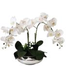 Arranjo 2 Orquídeas Brancas 3D Artificiais Flores Vaso Prata