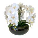 Arranjo 4 Flores Orquídeas Artificial Amarelas No Vaso Preto